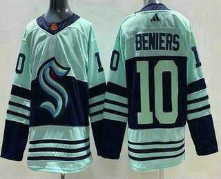 Men%27s Seattle Kraken #10 Matthew Beniers Light Green 2022 Reverse Retro Authentic Jersey->san jose sharks->NHL Jersey